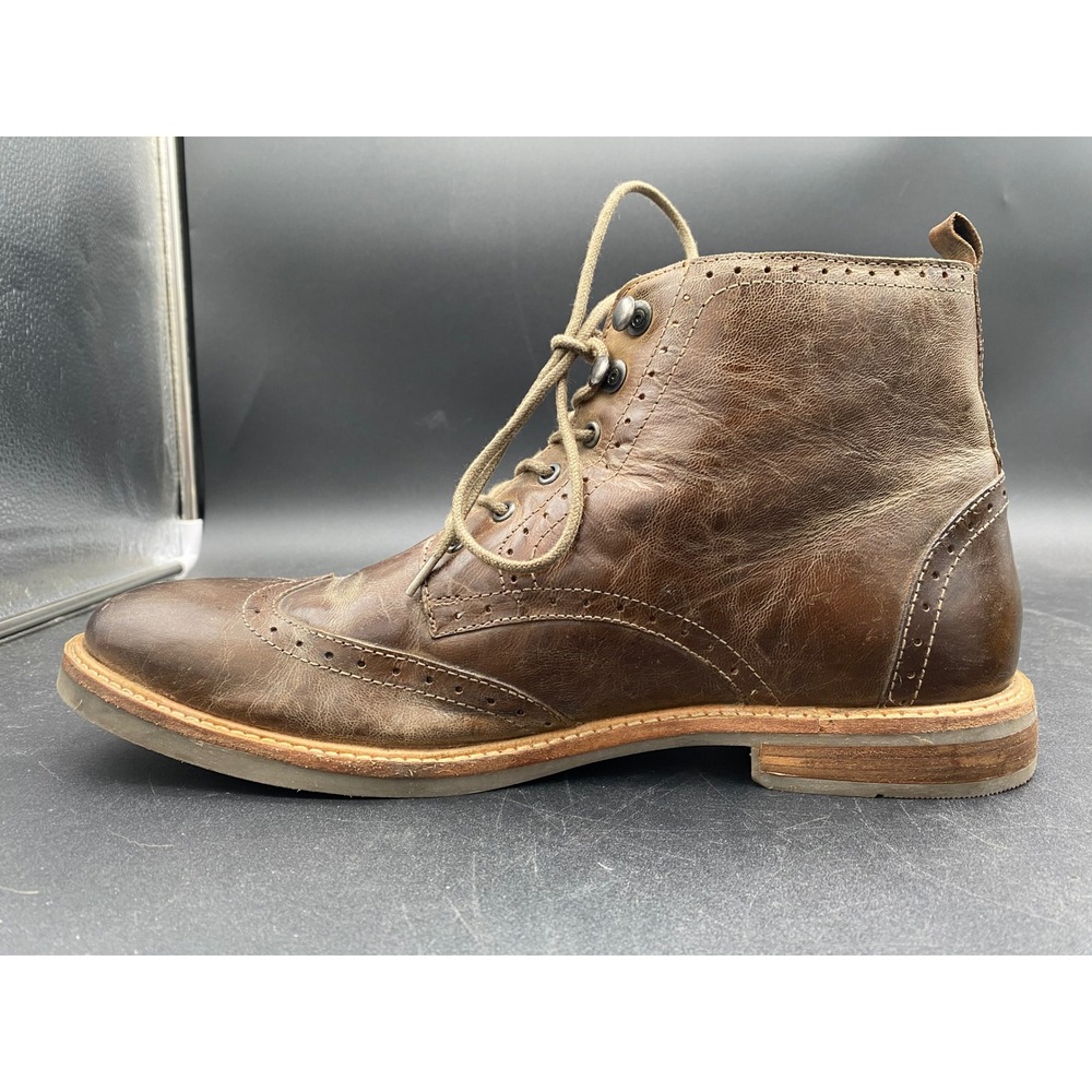 Ben‎ Sherman Mens 11 Brown Leather Wingtip Brogue Lace Up Dress Boots